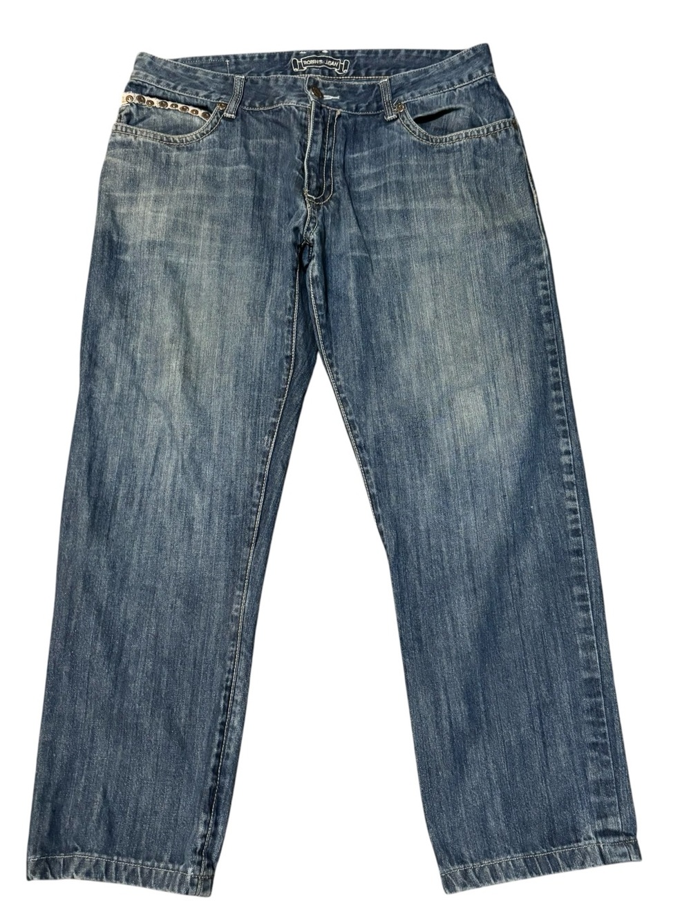 Robins Jeans Men’s Leather Rivet Pockets Wings Medium Wash Jeans 38X30 D5210